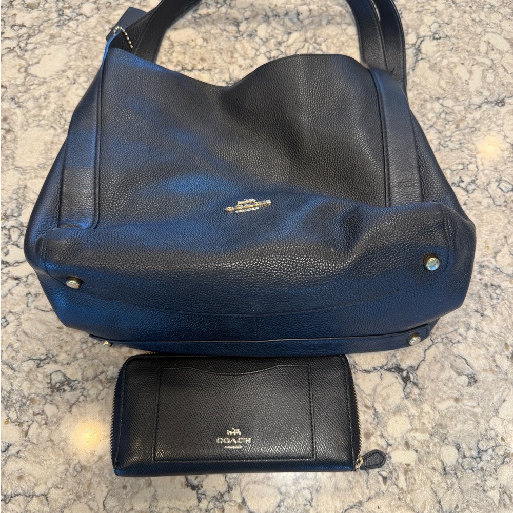 Coach Black Pebbled Leather Handbag and Wallet Set